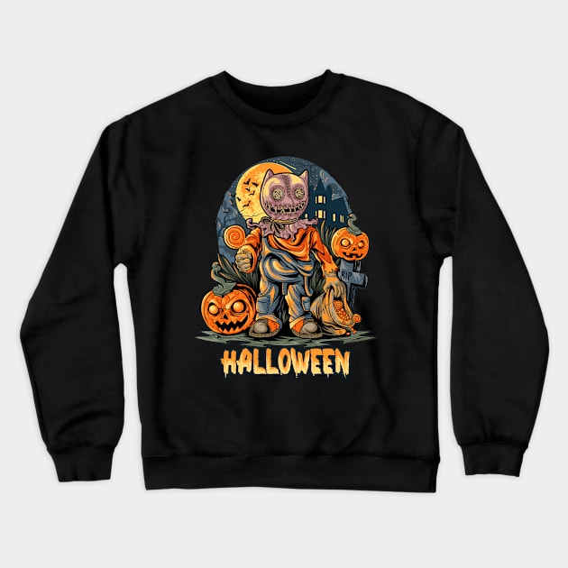 Halloween Monster With Spooky Mask Crewneck Sweatshirt by nissiu